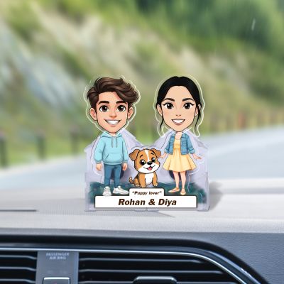 Personalized Puppy Lover Bobblehead Caricature Solar Powered with Shaking Head Feature for Living Room Car Dashboard Home Decor Office Desk Gift for Couples, Sister & Brother